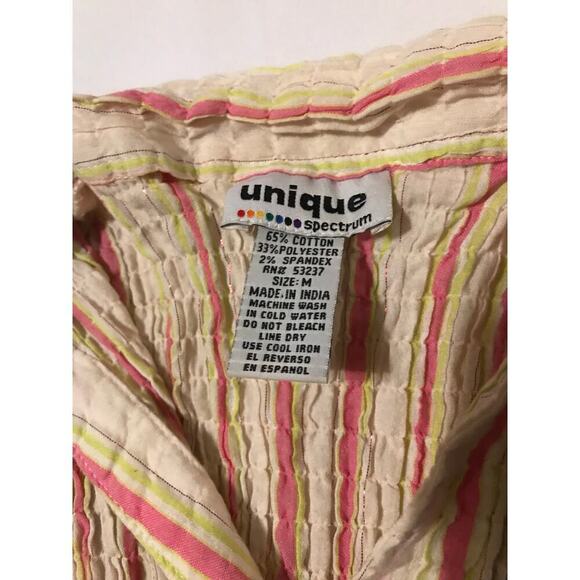Unique Spectrum VTG Butter yellow & pink striped sleeveless shirt Size Medium - Picture 4 of 6